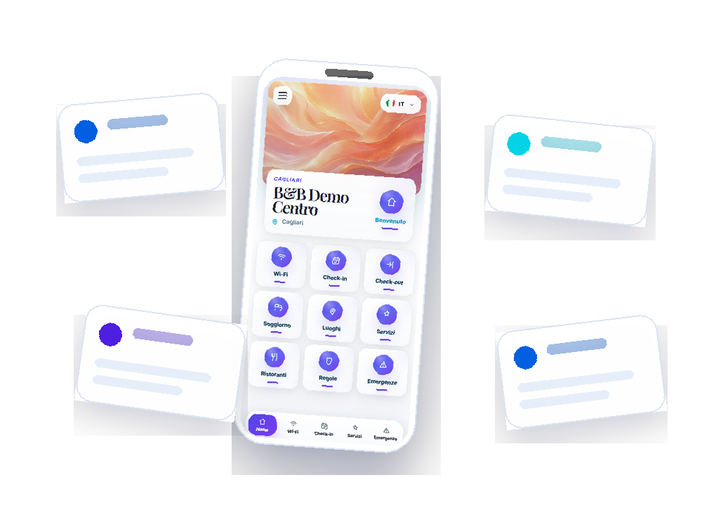 Esempio della guida digitale per ospiti Avoniro con Wi-Fi, check-in, regole e servizi