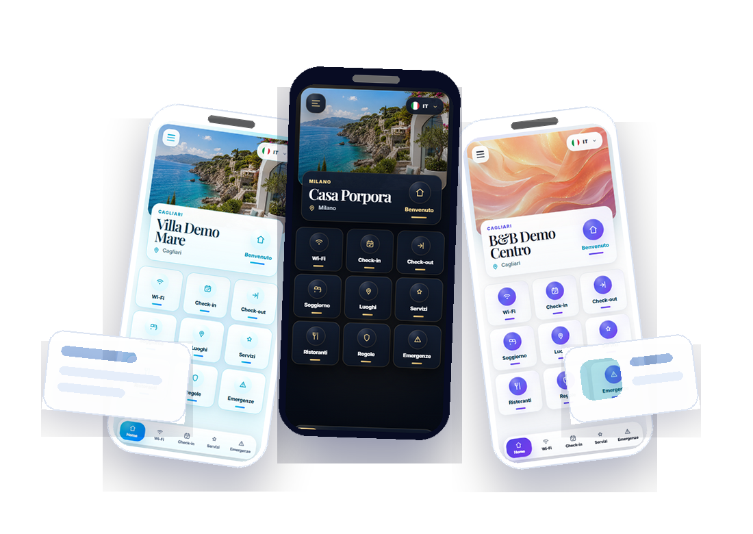 Esempi della guida digitale Avoniro per B&B e case vacanza su smartphone