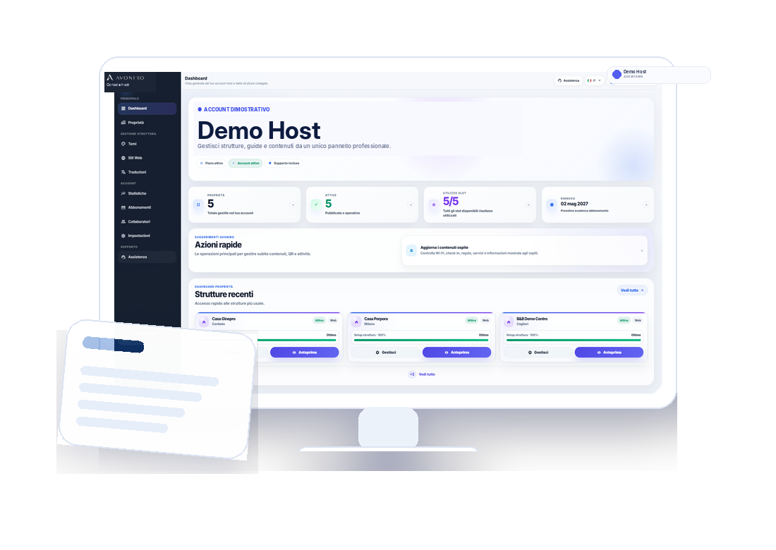 Avoniro host dashboard